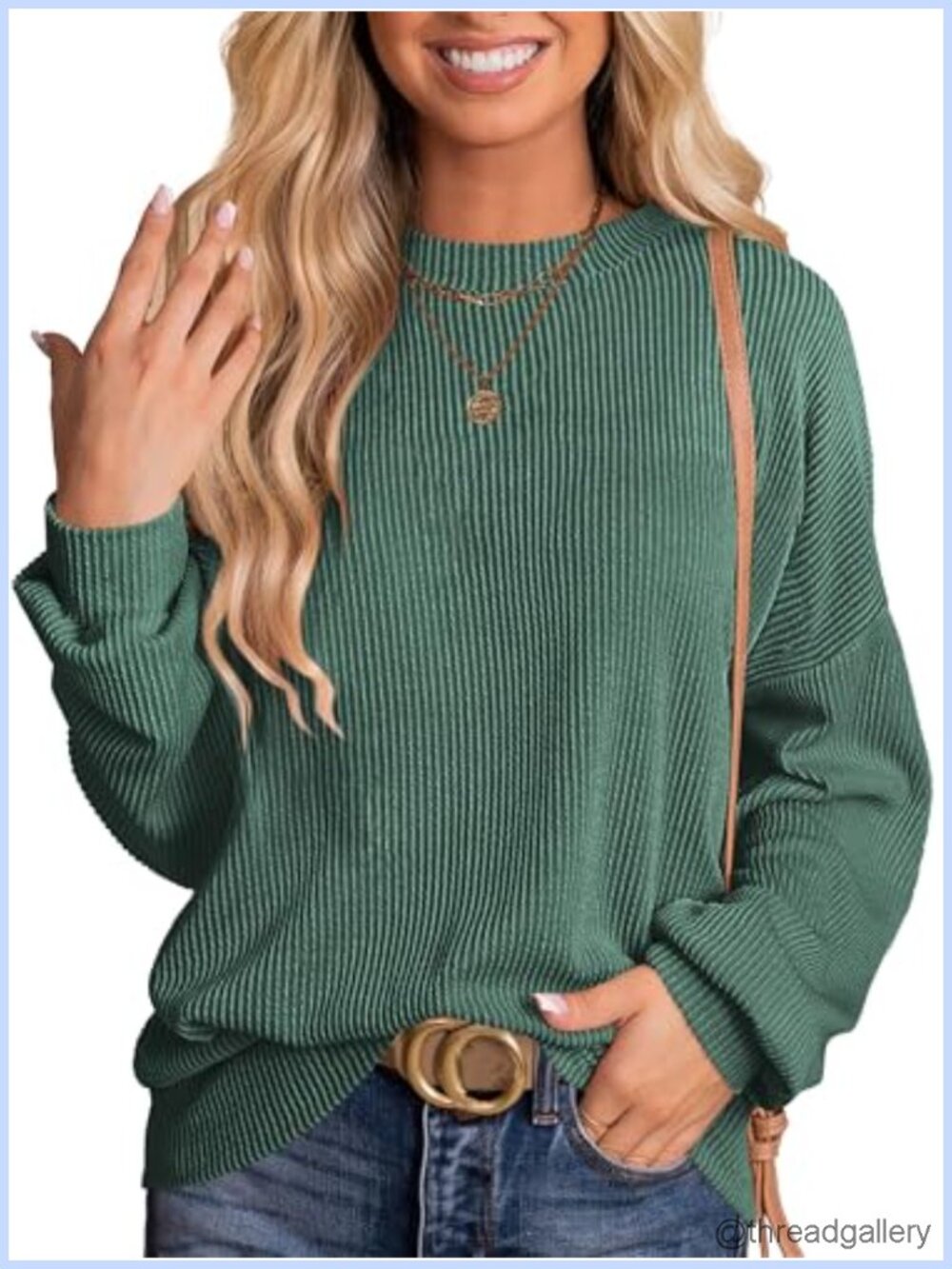 Women's Long Sleeve Oversized Ribbed Tunic Top Crew Neck Knit